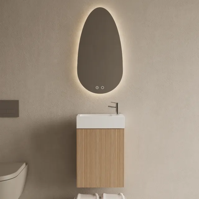 Boss & Wessing Toiletmeubel Set BWS Riga Licht Eiken Japandi 40 cm Fontein Glans Wit