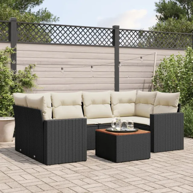 vidaXL 7-delige Loungeset met kussens poly rattan zwart, foto 2