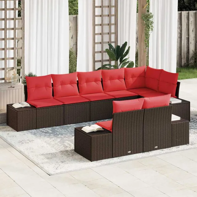vidaXL Tuinbankenset 8 st Bruin en Rood Poly riet, foto 2