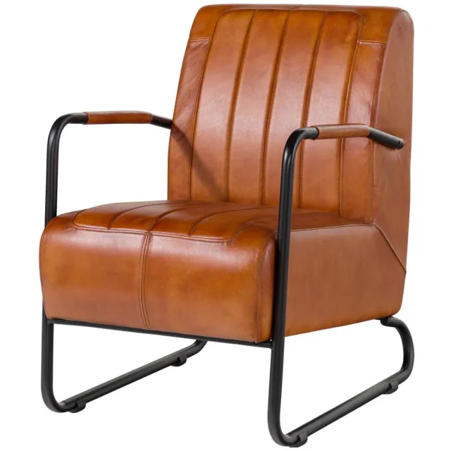MASSIVMOEBEL24 .DE zetel IRON LABEL #21 lichtbruin echt leer (buffel) 59 x 85 x 84 cm
