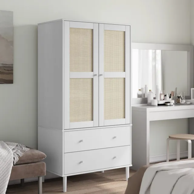 vidaXL Kledingkast SENJA 90x55x175 cm rattan look grenenhout wit, foto 2
