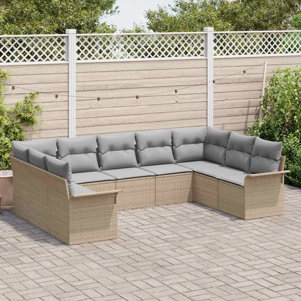 vidaXL Tuinbankenset met kussen Beige poly rattan, foto 2
