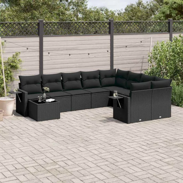 vidaXL 10-delige Loungeset met kussens poly rattan zwart, foto 2