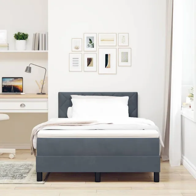 vidaXL LED Box Spring Bed Donkergrijs 120 x 190 cm Fluweel