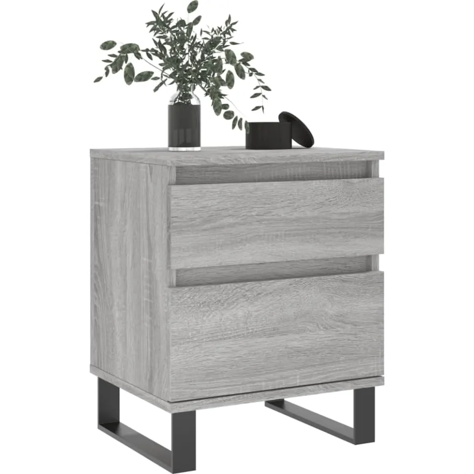 vidaXL Nachtkastje 40x35x50 cm bewerkt hout grijs sonoma eikenkleurig, foto 4