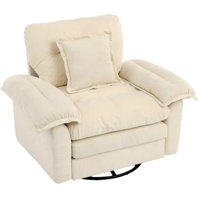 Rolipo Chenille Draaifauteuil 360° - Oversized Leesfauteuil - Accentstoel met Steunkussen - Gestoffeerde Lounge Fauteuil voor Slaapkamer/Woonkamer/Kinderkamer Wit