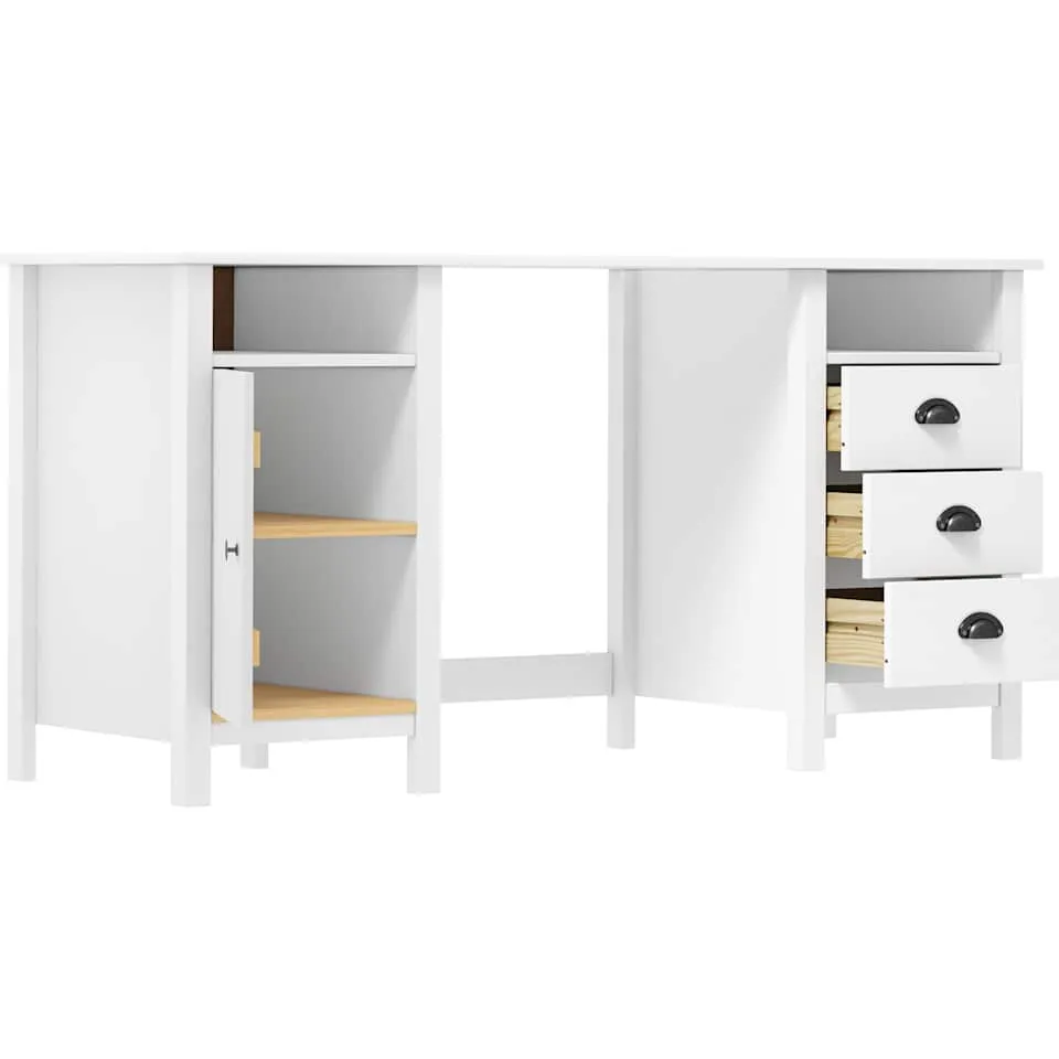 vidaXL Bureau Hill 150x50x74 cm massief grenenhout wit, foto 3