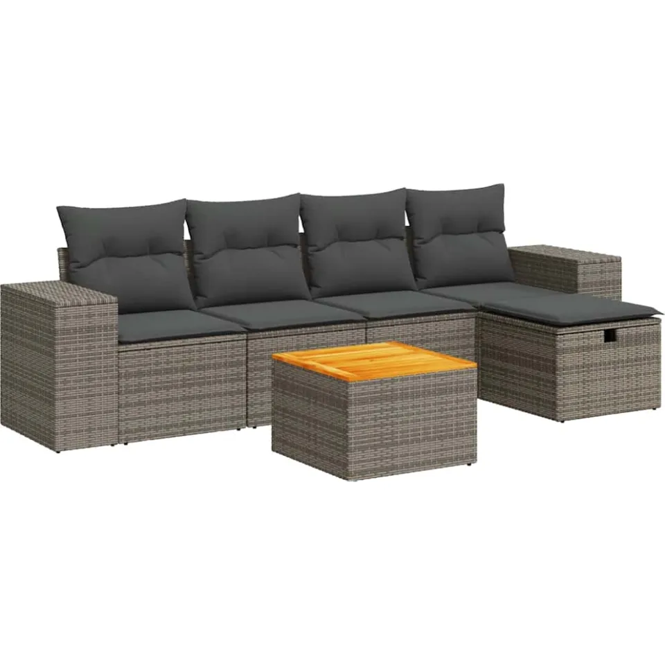 vidaXL 6-delige Loungeset met kussens poly rattan grijs, foto 3