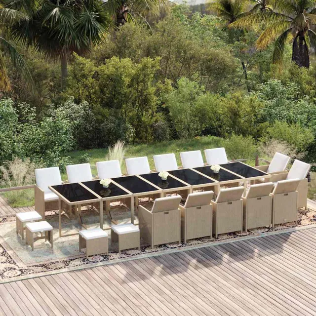 vidaXL 19-delige Tuinset met kussens poly rattan beige, foto 2