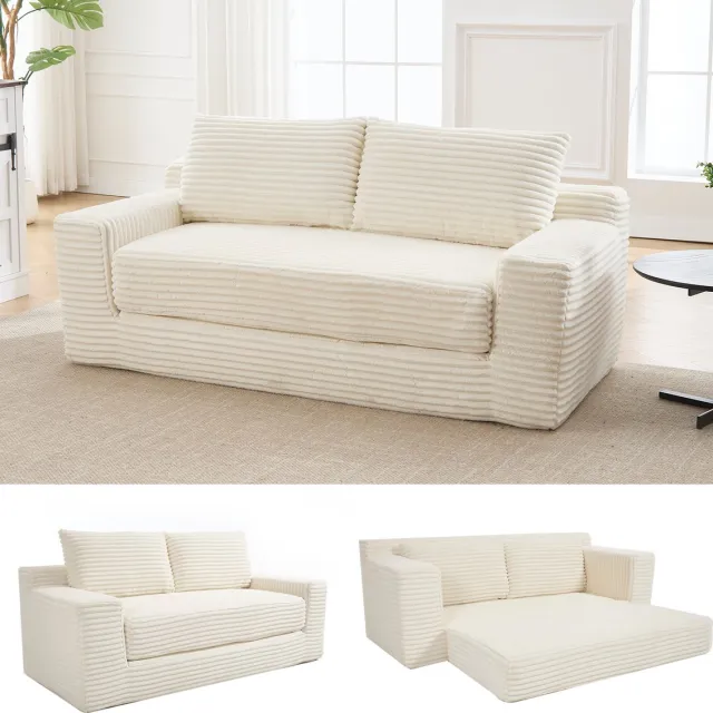 MEUNIQ 2-zits slaapbank met memory foam, cordstof, zonder montage, wit, compact voor woonkamer, slaapkamer of thuiskantoor