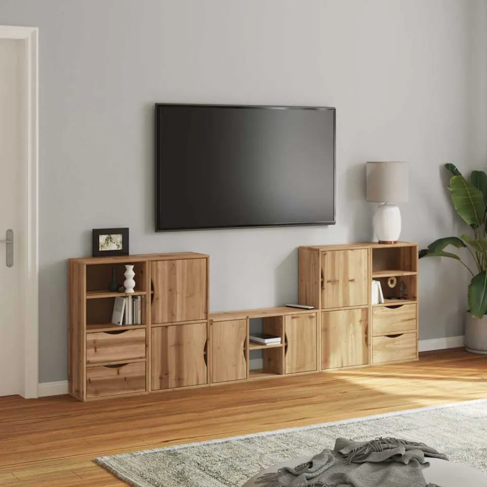 vidaXL 5-delige tv-meubels met opbergruimte ODDA massief grenenhout bruin, foto 3