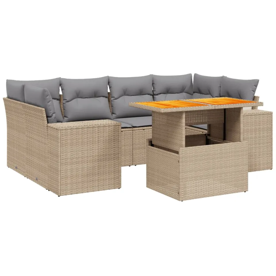 vidaXL 7-delige Loungeset met kussens poly rattan beige, foto 3