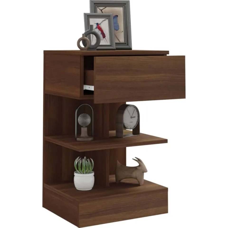 vidaXL Nachtkastje 40x35x65 cm bewerkt hout bruin eikenkleur, foto 2