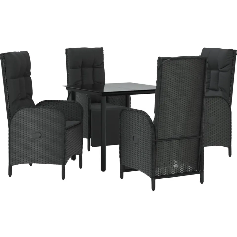vidaXL 5-delige Tuinset met kussens poly rattan zwart