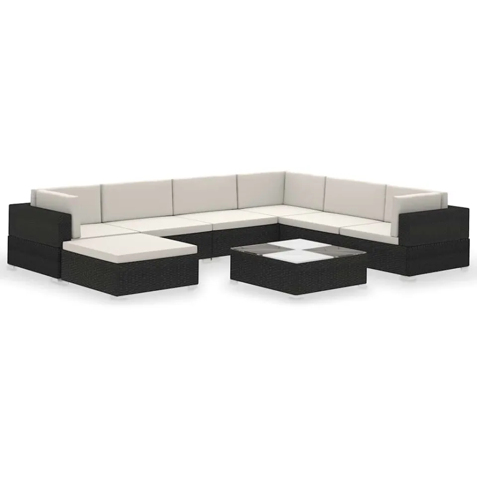 vidaXL 8-delige Loungeset met kussens poly rattan zwart
