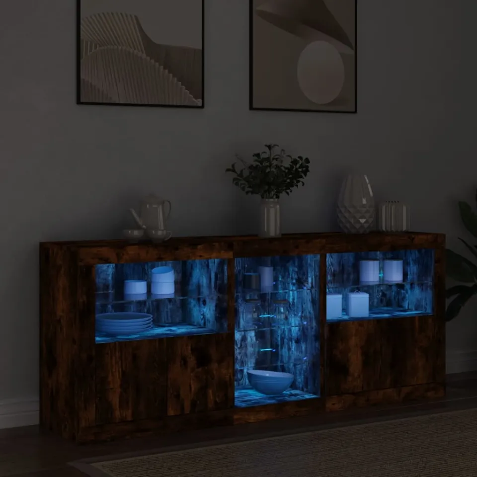 vidaXL Dressoir met LED-verlichting 162x37x67 cm bruin eiken, foto 3
