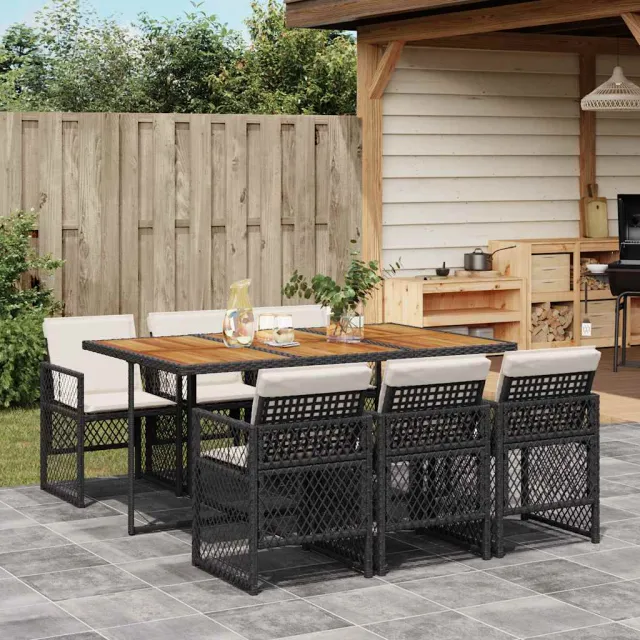 vidaXL 7-delige Tuinset met kussens poly rattan zwart, foto 2