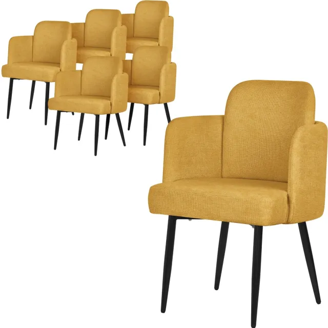 ml-design eetkamerstoel set van 6 mosterd stoffen bekleding gestoffeerde stoel met armleuningen rieten rugleuning metalen poten ergonomische loungestoel woonkamer fauteuil stoel voor eetkamer eettafel stoel comfortabel modern praktisch design