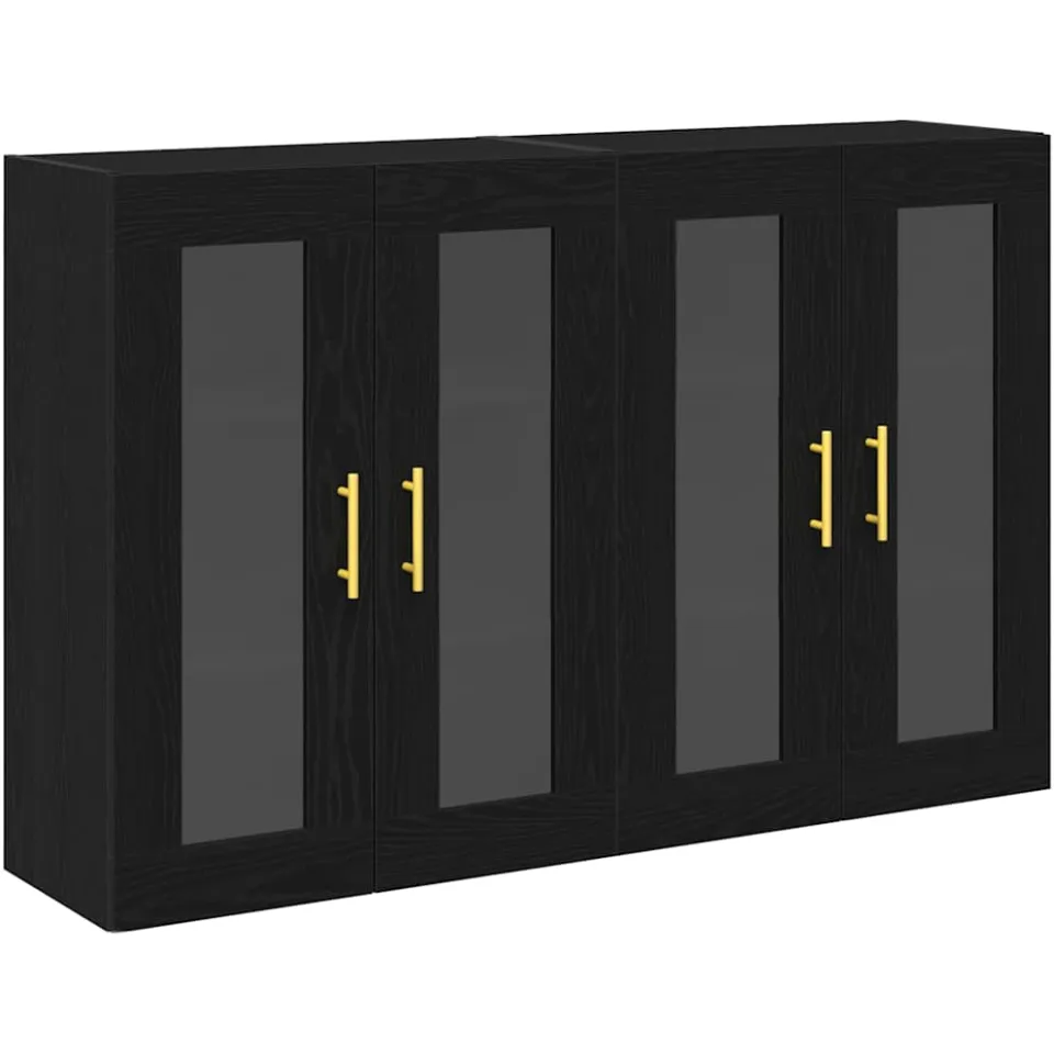 vidaXL Wandkasten 2 st Zwart Eiken 69,5 x 34 x 90 cm Bewerkt hout, foto 3