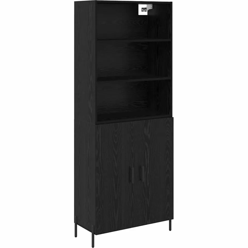 vidaXL Hoge kast Zwart Eiken 69,5 x 34 x 180 cm Bewerkt hout, foto 3