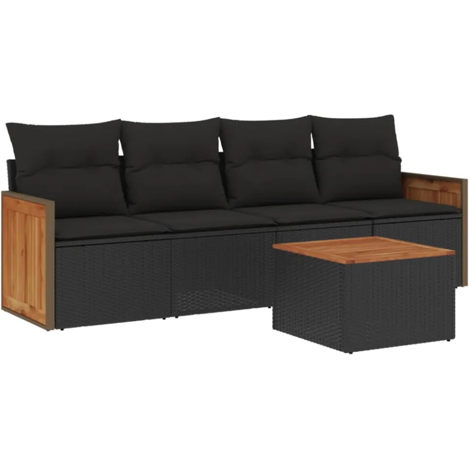 vidaXL 5-delige Loungeset met kussens poly rattan zwart, foto 3
