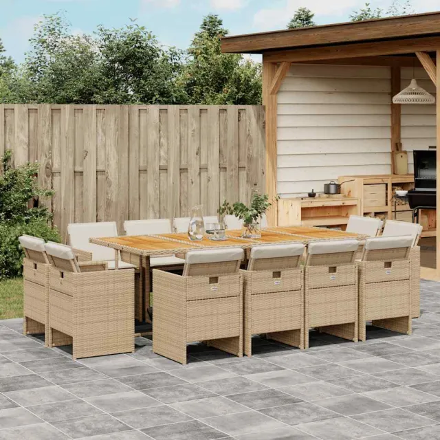 vidaXL 13-delige Tuinset met kussens poly rattan beige, foto 2