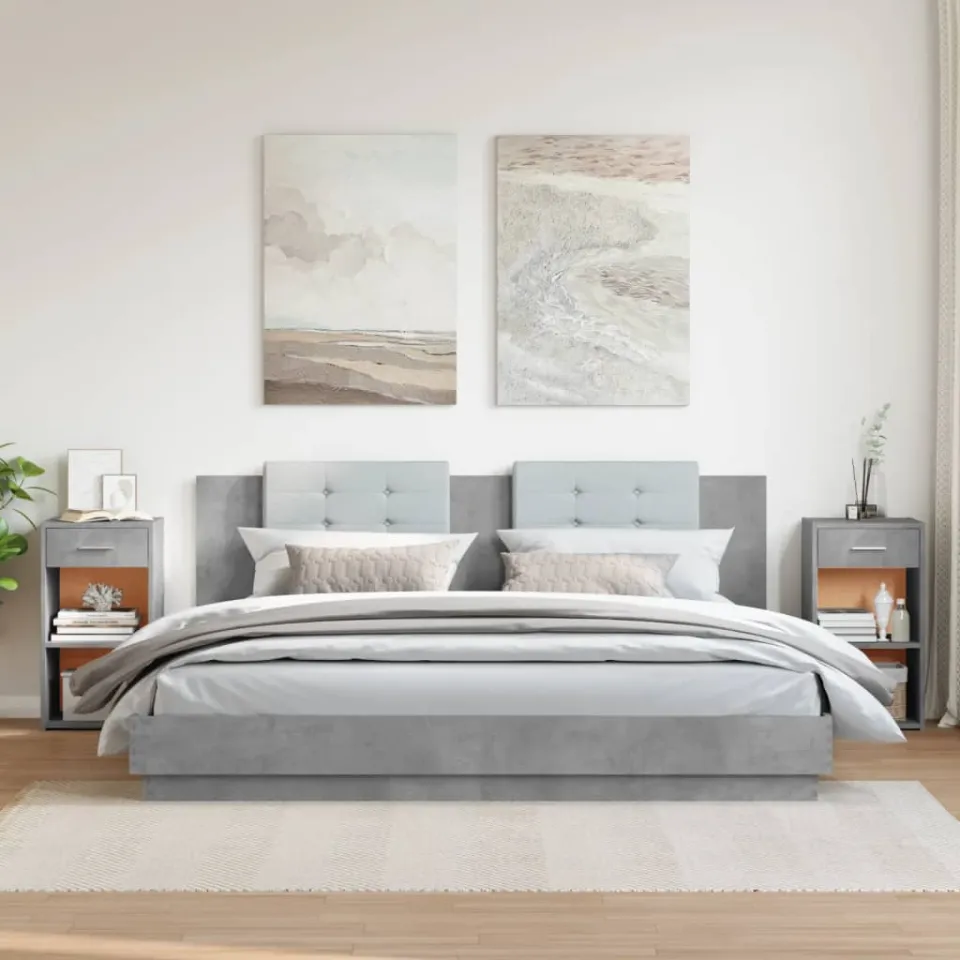 vidaXL Nachtkastjes 2 st 35x34x65 cm bewerkt hout betongrijs grijs, foto 3