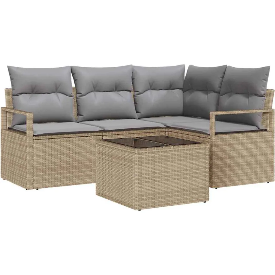 vidaXL Bankstel 5 st Beige poly rattan