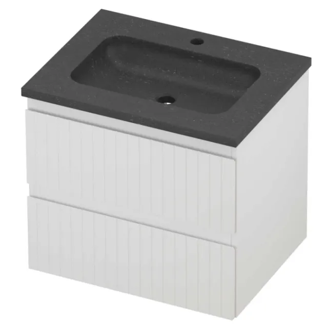 Proline Rollo Badmeubelset Hardsteen Elegant 1 Kraangat Gefreesd 60x46x54 cm Blue Stone Mat Wit