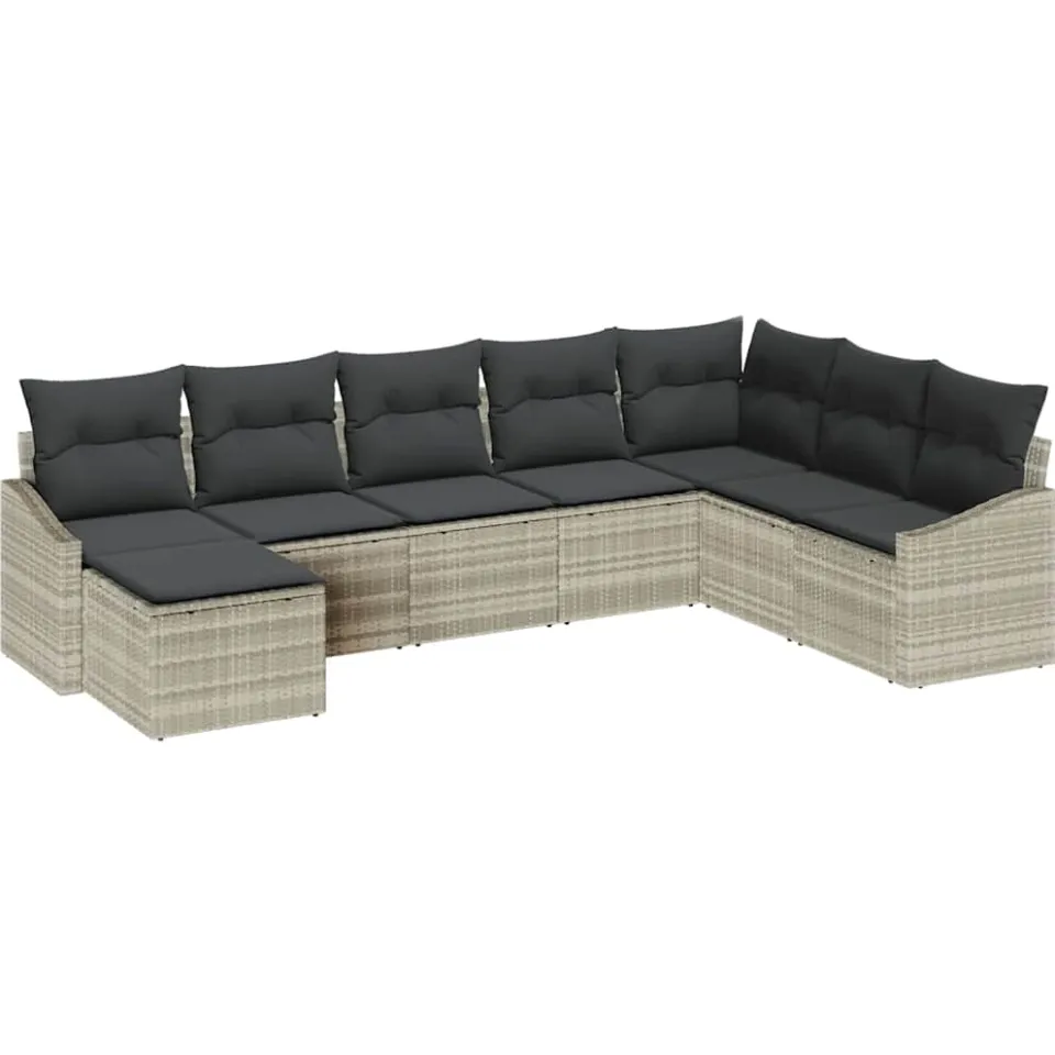 vidaXL Tuin Sofa Set 8 st Lichtgrijs poly rattan, foto 4