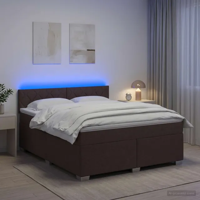 vidaXL Boxspring Bed met Matras en LED Donkerbruin 160 x 200 cm Stof