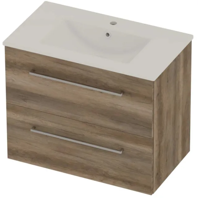 Basic-Line Coach 46 Badmeubelset Porselein 1 Kraangat Voor Grepen 80x46x62 cm Scotch Oak Glans Wit