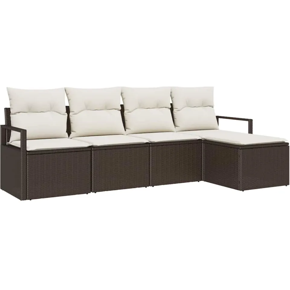 vidaXL Bankstel 5 st Bruin en Crème poly rattan