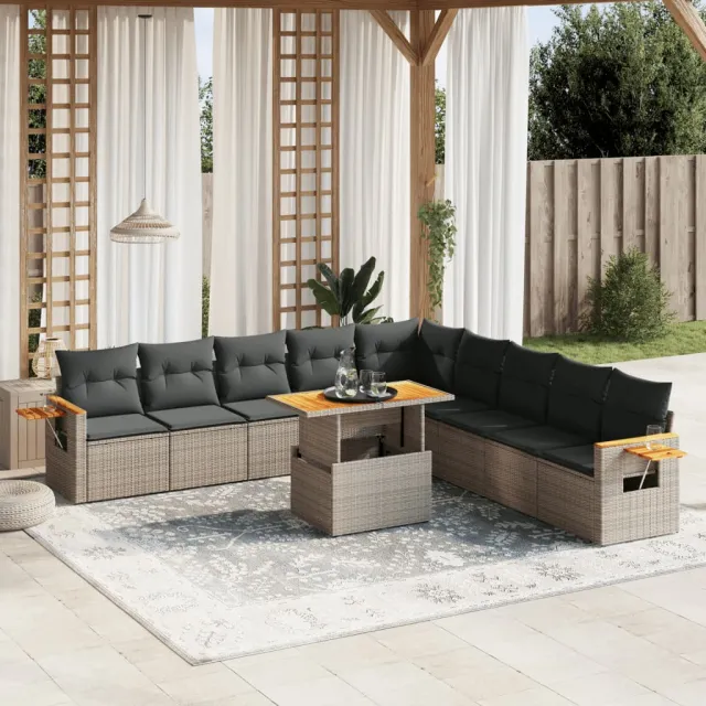 vidaXL 11-delige Loungeset met kussens poly rattan grijs, foto 2