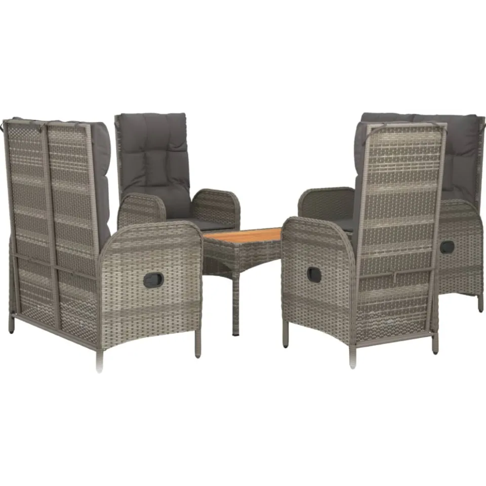 vidaXL 5-delige Tuinset met kussens poly rattan grijs
