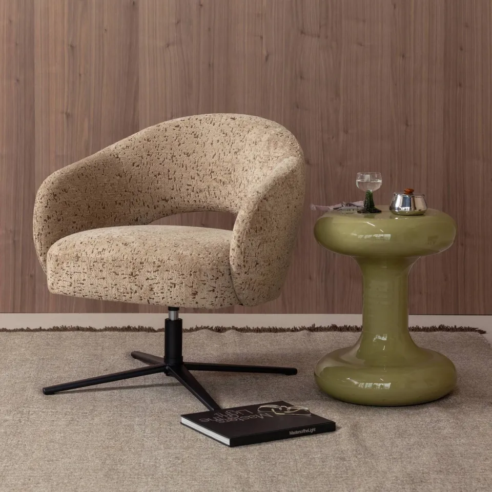 WOOOD Pico Draaifauteuil - Wollig Structuur - Bruin - 74x71x69, foto 3