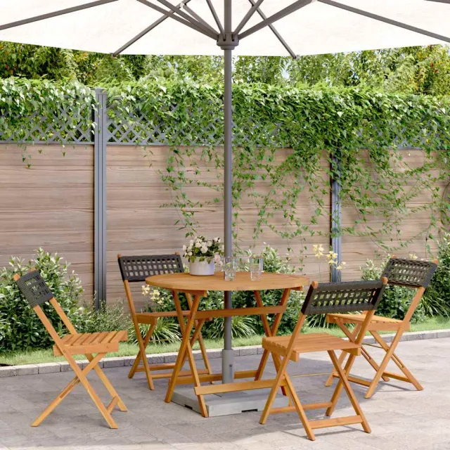 vidaXL 5-delige Tuinset poly rattan en massief hout zwart