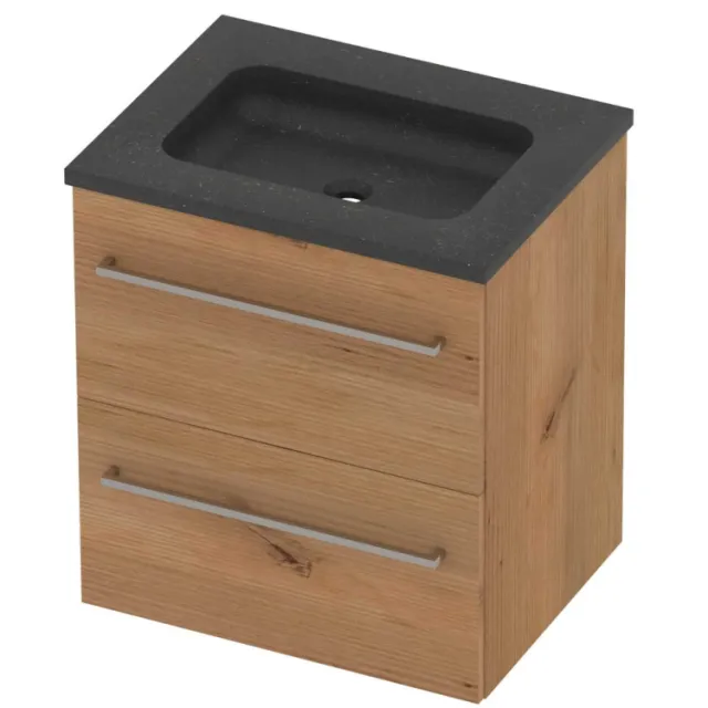 Basic-Line Rocky 46 Badmeubelset Hardsteen Midden 60x46x62 cm Whisky Oak Blue Stone Grijs