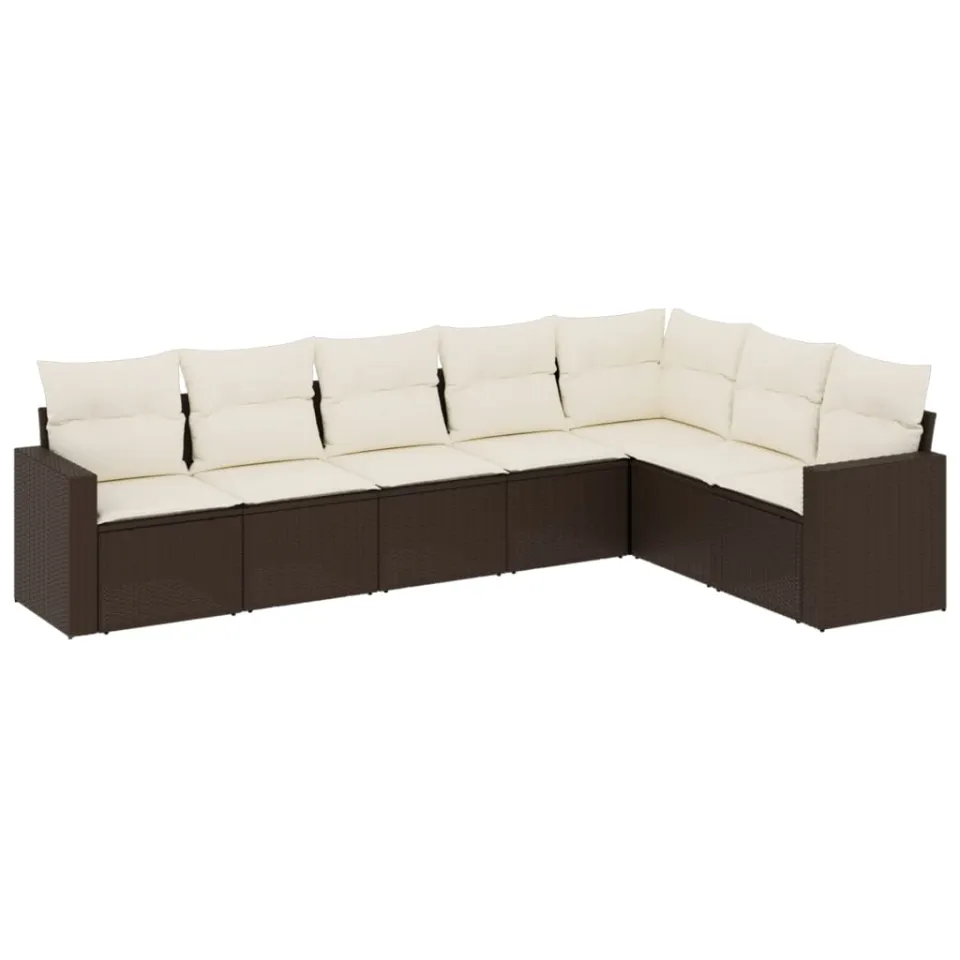 vidaXL 7-delige Loungeset met kussens poly rattan bruin, foto 3