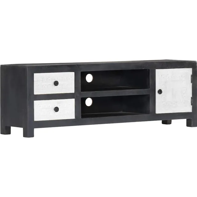 vidaXL Tv-meubel handgesneden 120x30x40 cm massief mangohout grijs wit
