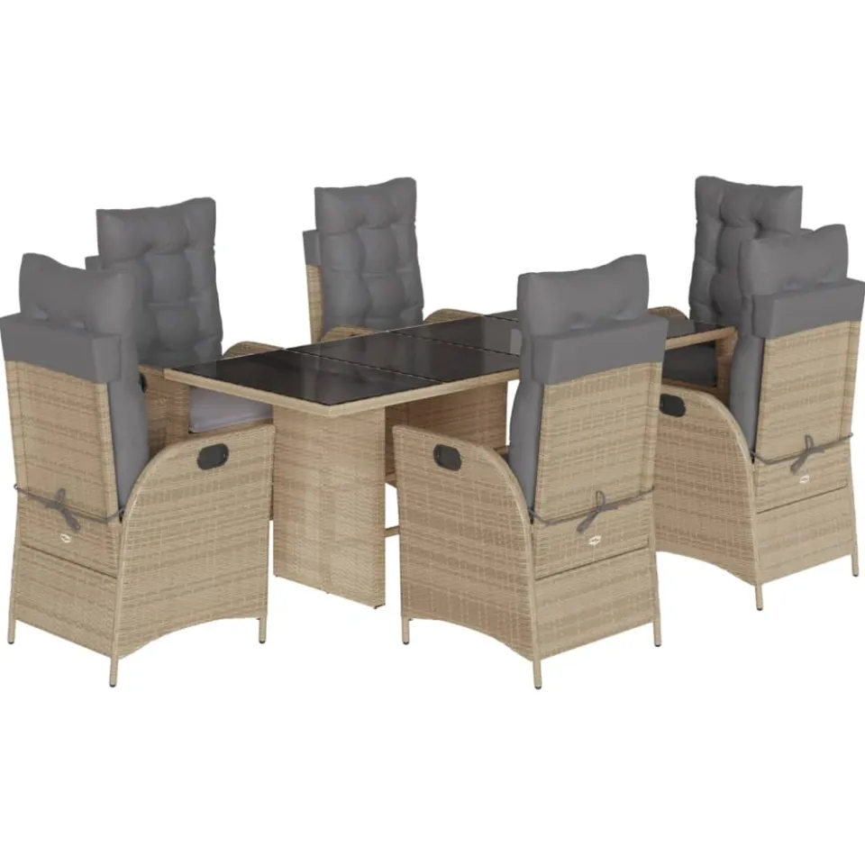 vidaXL 7-delige Tuinset met kussens poly rattan gemengd beige, foto 3