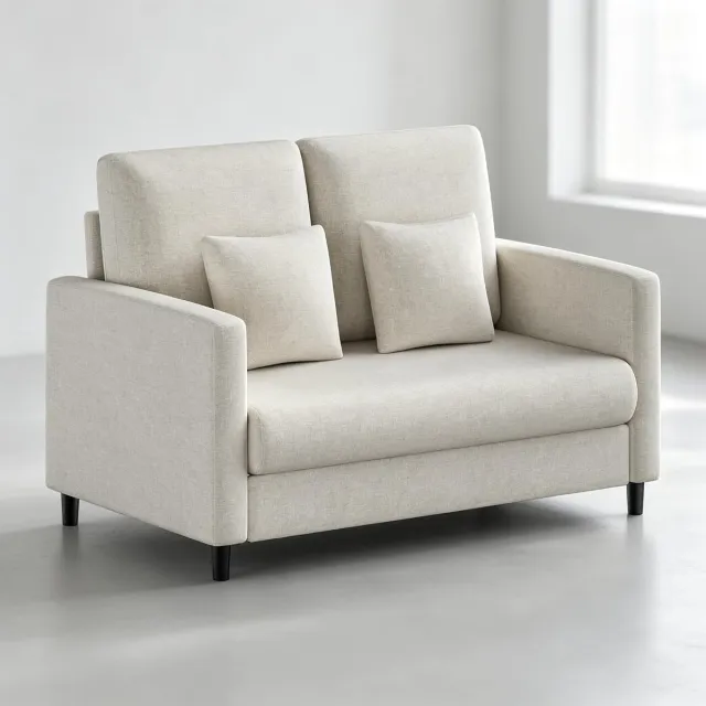 Triumpunpre Tweezitsbank in mid-century stijl, 130 cm - Chenille stof - Dikke, afneembare en wasbare kussens - Montage zonder gereedschap - Ideaal voor kleine ruimtes, beige Groen