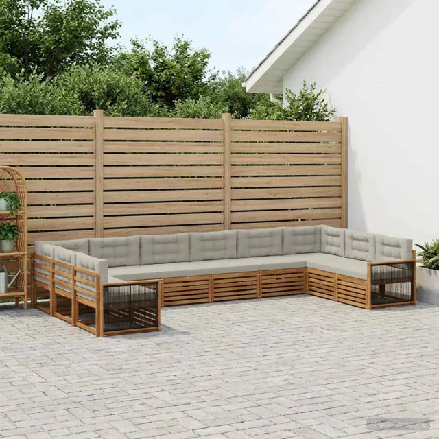 vidaXL Buiten bankenset 10 st 10-zits Naturel en lichtgrijs Bruin