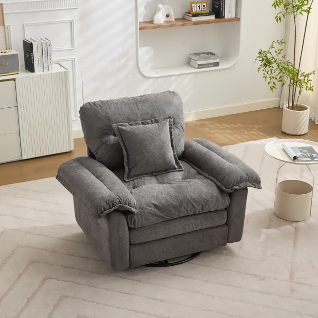 DESMIU Fauteuil 116 Cm - Draaibaar 360 Graden Met Stevig Kussen En Steunkussen - Voor Woonkamer, Slaapkamer En Kinderkamer - Chenille Grijs