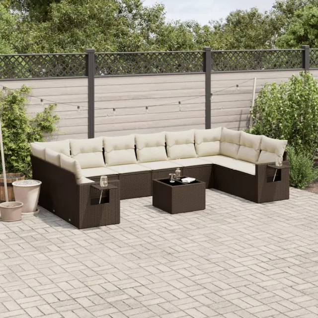 vidaXL 11-delige Loungeset met kussens poly rattan bruin, foto 2