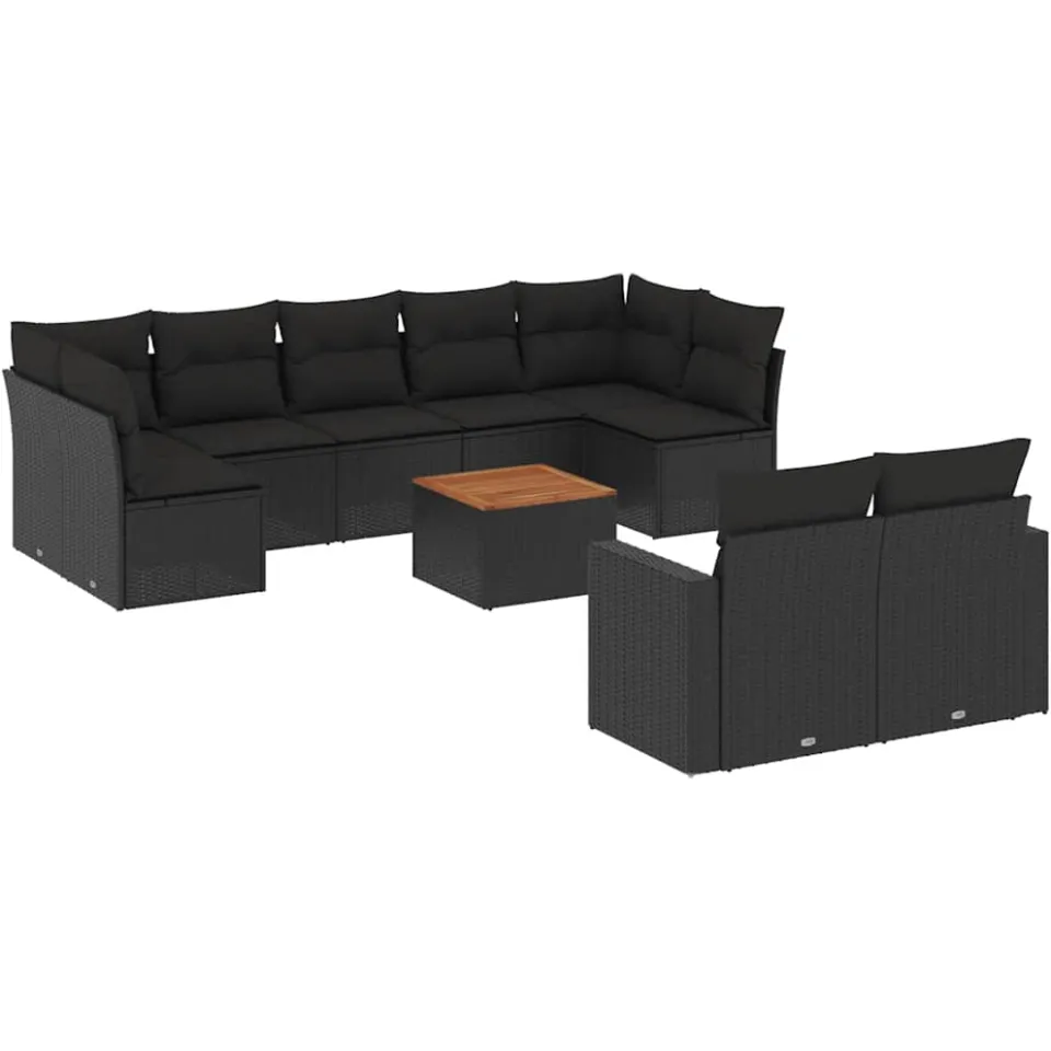 vidaXL 10-delige Loungeset met kussens poly rattan zwart, foto 3