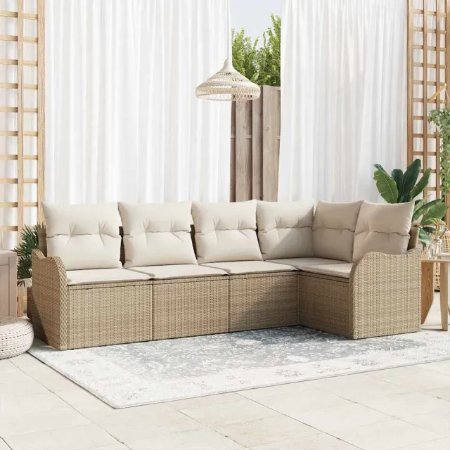 vidaXL Tuin Sofa Set 5 st Beige poly rattan, foto 2