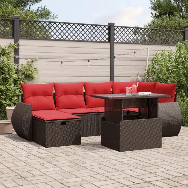 vidaXL 7-delige tuinbankset met kussens, bruin polyrotan, foto 2