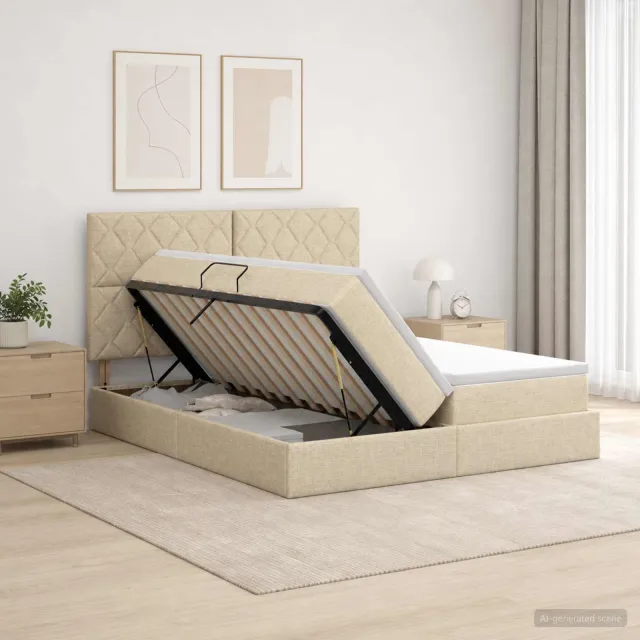 vidaXL LED Opslagbed met Matras Crèmekleurig 180 x 200 cm Stof