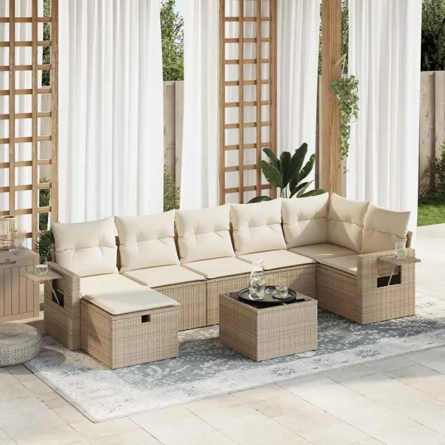 vidaXL 8-delige Loungeset met kussens poly rattan beige, foto 2